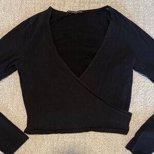 Brandy Melville Black Wrap Long Sleeve Top